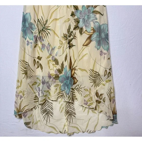 Y2K Floral Midi Dress Beaded Sz M / S Drape Cowl Babydoll Cottage Fairy READ - Picture 5 of 16